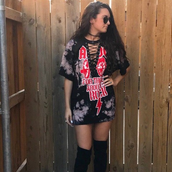 Tops - AC/DC tie dye lace up tee